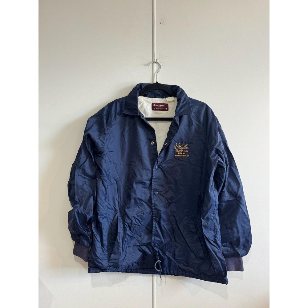 Antigua Jacket Mens Medium Blue Snap Front Lined Golf Windbreaker Country Club